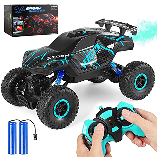 Herefun Ferngesteuertes Auto, 2.4GHz RC Auto für Kinder mit LED Licht und Spray, 4WD Wiederaufladbar High Speed Geländewagen Auto Ferngesteuert für Kinder ab 7 Jahre und Erwachsene von Herefun