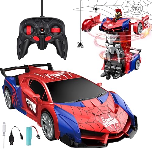 Herefun Ferngesteuertes Auto Roboter, Transformator Ferngesteuertes Auto Spielzeug für Junge Mädchen ab 8 Jahre, RC Auto Spider mit Ladekabel, 2 in 1 Transformator Auto Spielzeug für Kinder Geschenke von Herefun