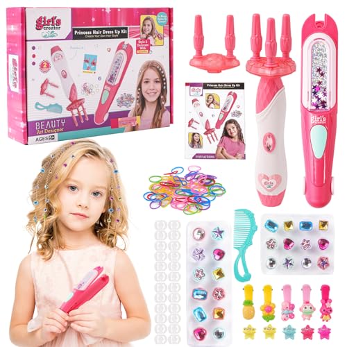 Herefun Haarflechtmaschine Mädchen Set, DIY Flechthilfe Haare mit Haarperlen, Automatic Hair Braider, Hair Bedazzler Kit, Haarschmuck Spielzeug Geschenk für Mädchen Kinder von 5-12 Jahren von Herefun