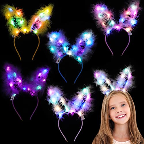 Herefun 6PCS Hasen Haarreif Leuchtendes Stirnband, LED Stirnband Bunt Leucht Hairband Stirnband Hasenohren, Easter Geburtstag Weihnachten Party Erwachsene Kinder Leucht Kopfstück Hairband Rabbit Ear von Herefun