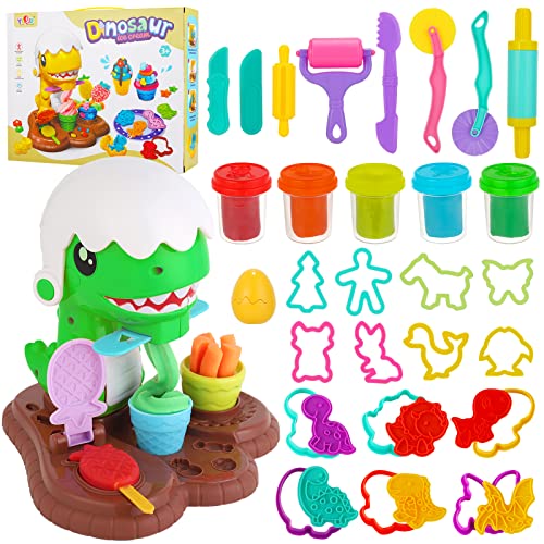 Herefun Knete Zubehör Set, Kitchen Creations Knetwerkzeug für Kinder mit 5 Knete, Kinderknete mit Zubehör, Dinosaurier Küche Knete Dough Set für Kinder ab 4+ Jahre Weihnachten Geburtstag Geschenk von Herefun