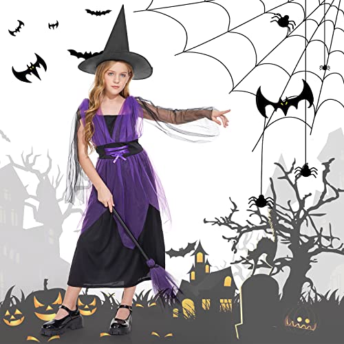 Herefun Mädchen Hexenkostüm, Hexenkleid Farbe Kleid, Halloween Karneval Party Kleid mit Hut für Kinder, Größe 3-4 Jahre (XS) von Herefun