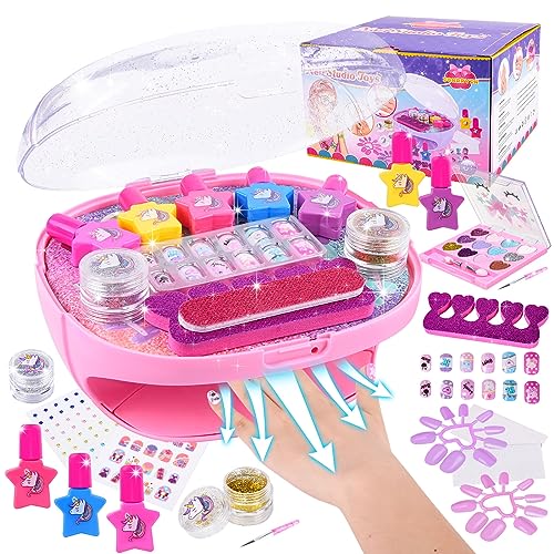 Herefun Nagelstudio Kinder Mädchen, Geschenke für Mädchen Nagellack Set, Nagelkunst Kinder 6 7 8 9, DIY Schminkkoffer Spielzeug (Rosa) von Herefun