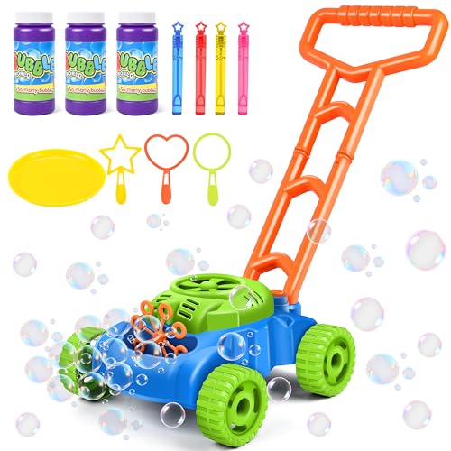 Herefun Rasenmäher Kinder Seifenblasenmaschine, Seifenblasen Rasenmäher mit Geräusch, Bubble Machine für Sommer im Freien Garten Gartenspielzeug, Geschenke für Jungen Mädchen ab 3 Jahre (Blau) von Herefun