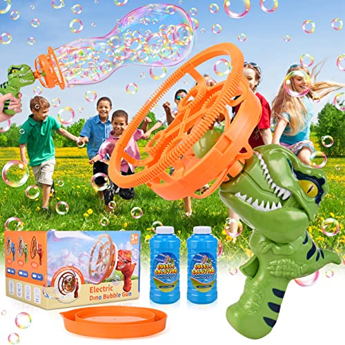 Herefun Seifenblasenmaschine, Seifenblasenpistole Kinder, Dinosaurier Seifenblasen Pistole mit 480ml Seifenblasen Flüssigkeit, Draußen Sommerspielzeug Geschenke für Jungen Mädchen ab 3 4 5 6 7 8 Jahre von Herefun