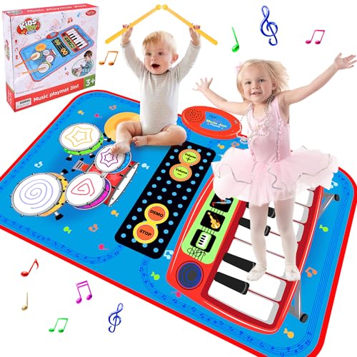 Herefun Spielzeug ab 1 2 3 Jahr Klaviermatte, Musikmatte Trommel für Kinder 2 in 1, Kinderspielzeug ab 1 Jahr, Piano Matte Geschenk 2-5 Jahr Junge Mädchen Geburtstag Weihnachtstag für Mädchen von Herefun