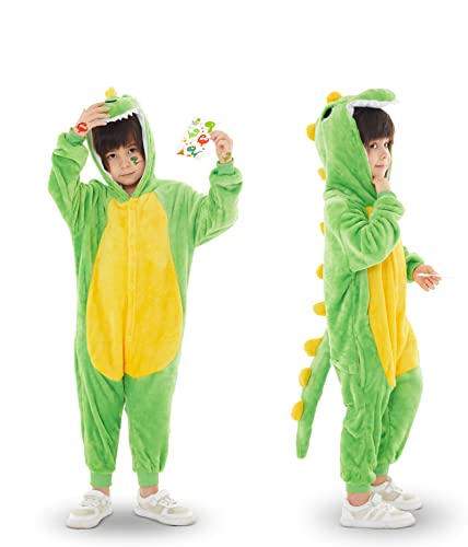 Herenear Dinosaurier Kostüm Kinder, Baby Dinosaurie Süß Strampler, Baby Weich Flanell Overall Kapuze Spielanzug, Kinder Tier Pyjamas, Onesies Karneval Cosplay Kostüm für Kleinkind, Jungen Mädchen von Herenear