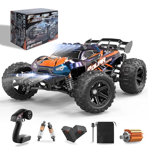 Herenear Ferngesteuertes Auto, 1:14 4WD RC Auto mit LED Licht, 40 km/h 2,4GHz All Terrain Monsterstruck, Geländewagen Ferngesteuert, Fernbedienung Rennenauto Spielzeug für Erwachsene und Kinder (Blau) von Herenear