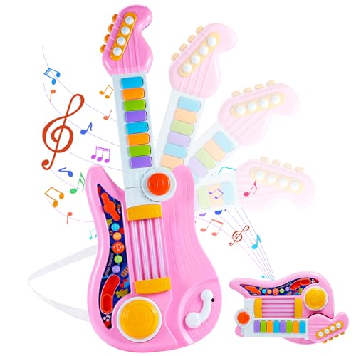 Herenear Gitarre Kinder Spielzeug, 2 IN 1 Kinder Gitarrenspielzeug & Klavier Spielzeug, Kindergitarre Musikalisches, 4 Spielmodi multifunktionales Instrumentenspielzeug, Lernspielzeug Lerngeschenk von Herenear