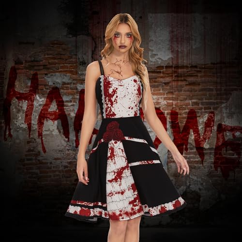 Herenear Halloween Kostüm Damen, Mittelalter Kleid Mädchen, Gotisch Kostüm Erwachsene, Vampirkönigin Damen Kostüm, Erwachsene Blut Kostüm für Halloween Karneval Mottoparty Cosplay von Herenear