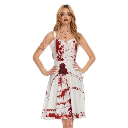 Herenear Halloween Kostüm Damen, Mittelalter Kleid Mädchen, Gotisch Kostüm Erwachsene, Vampirkönigin Damen Kostüm, Erwachsene Blut Kostüm für Halloween Karneval Mottoparty Cosplay von Herenear