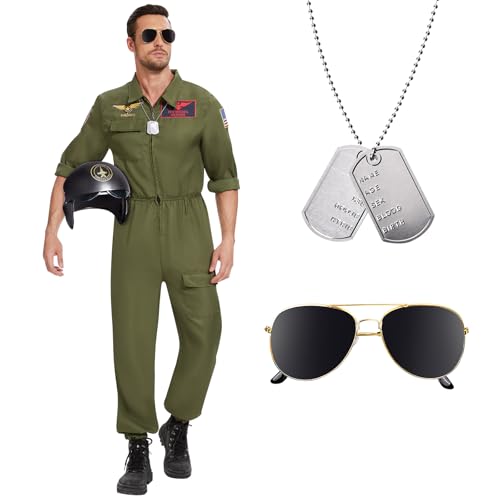 Herenear Kostüm Kampfjetpilot, Pilot Kostüm Herren, Pilot Overall Herren Kostüm, Halloween Kampfjet Pilot Kostüm Herren, Cosplay Erwachsene Pilotenanzug, Flieger Faschingskostüme Karneval von Herenear