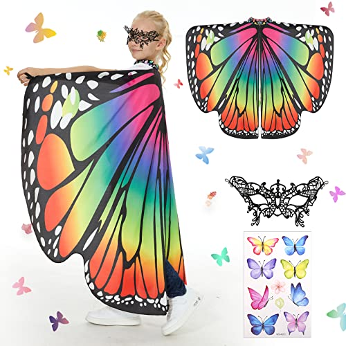 Herenear Schmetterling Sling Umhang für Kinder, 3 Stück Schmetterling Flügel Kostüm Fee, Schmetterlingsflgel Mit Augenmaske Mädchen Prinzessin Party Elfen Cosplay Faschingkostüme 136 x 105cm (Cape C) von Herenear