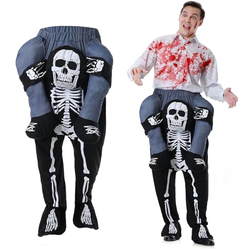 Herenear Skelett Huckepack Kostüm für Erwachsene, Halloween Costumes Huckepack, Bequem Aufsitzkostüm Skelett Huckepack für Halloween Karneval Damen Herren Unisex Kostüm von Herenear