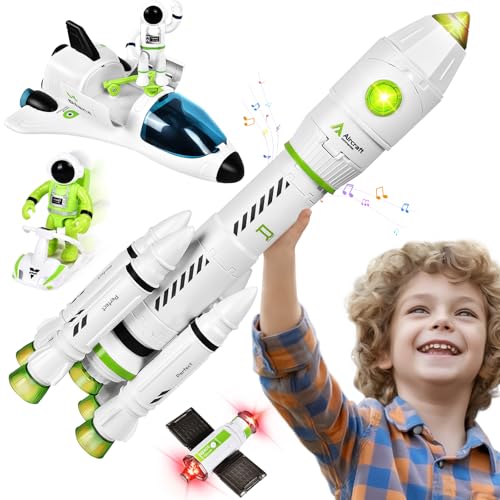 Herenear Space Raketen Spielzeug für Kinder, Space Shuttle Modell für 3 6 8 9 Jahre Kinder, Space Mission Raumschiff Spielzeug, STEM Luft Raumfahrt Raketenwerfer, 5-in-1 Lernspielzeug mit Motorroller von Herenear