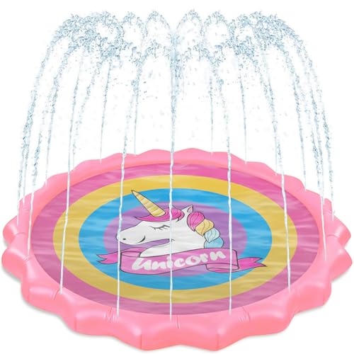 Herenear Splash Game Pad, 170cm Sprinkler Wasser Spielmatte, Splash Pad, Sommer Garten Wasserspielzeug für Kinder ab 3+Jahren und Haustiere von Herenear