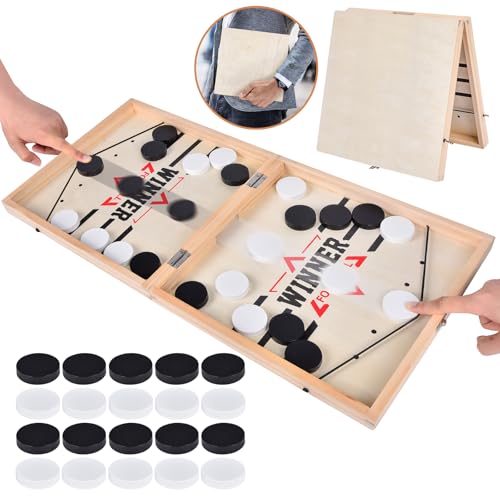 Herenear Tisch Hockey Spielzeug, Interaktive 2-in-1 Eltern-Kind Interaktion Katapult Brettspiel, Tischhockey Holz, Schnell Sling Puck Match-Spiel, Portable Schachbrett-Set, Partyspiele von Herenear