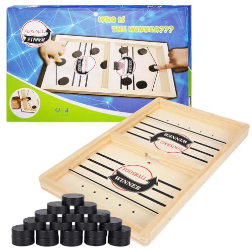 Herenear Tisch Hockey Spielzeug, Interaktive 2-in-1 Eltern-Kind Interaktion Katapult Brettspiel, Tischhockey Holz, Schnell Sling Puck Match-Spiel, Portable Schachbrett-Set, Partyspiele von Herenear