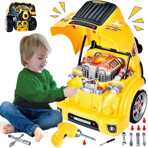 Herenear Auto Schrauben Kinder mit Bohrmaschine, Großer Traktor zum Schrauben Spielzeug Set mit Licht und Sound, Motorblock Reparatur-Funktionen, Lernspielzeug Geschenke Jungen Geburtstag 3-8 Jahre von Herenear