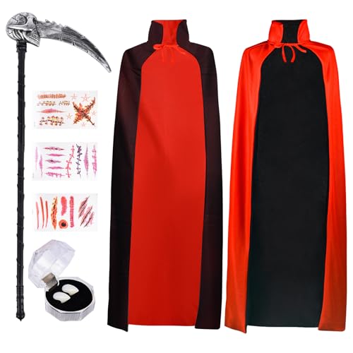 Herenear Vampir Umhang, Vampir Cape Kinder, 150cm Vampir Kostüme Halloween Schwarz Rot, Stehkragen Umhang Halloween, Vampir Kapuze Doppelseitig Für Mädchen & Herren von Herenear