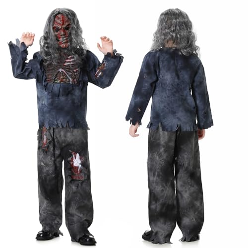 Herenear Zombie Kostüm Kinder, Halloween Kostüm Kinder, Halloween Skelett Kostüm mit Gesichtsmaske, Gruseliges Sumpf Lebende Toten Zombie Kostüm für Kinder Halloween Karneval Party Cosplay (L) von Herenear