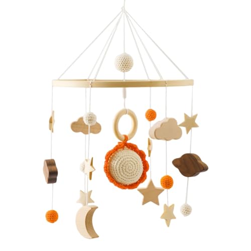 Babybett Mobile Baby Windspiel, Sterne Monde und Regenbögen Handgefertigt Baby Mobile Babybett Holz für Baby Mädchen oder Jungen,Bettglocke Anhänger zum Aufhängen Babybett Kinderbett (Sonne) von Herfair