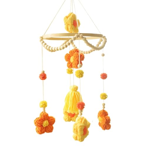 Blume Mobile Baby, 3D Blumen Mobile Baby Holz mit Filzbällen,Baby Windspiele Mädchen Bettglocke Anhänger für Babybett Jungen und Mädchen (Orange + Gelb) von Herfair