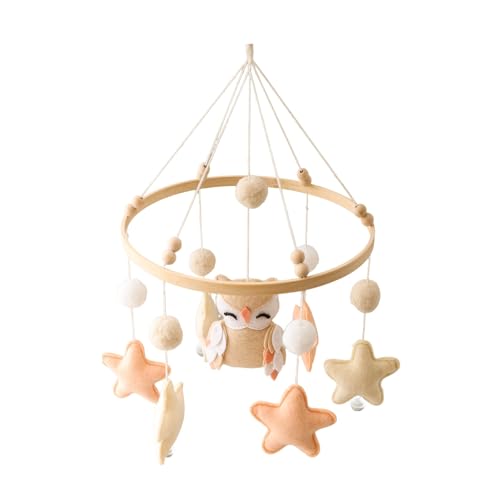 Eule Mobile Baby Windspiele,3D Eule Mobile Baby Holz mit Stern Filzbällen,Mobile Baby Mädchen Bettglocke Anhänger für Babybett Jungen und Mädchen (Rosa) von Herfair