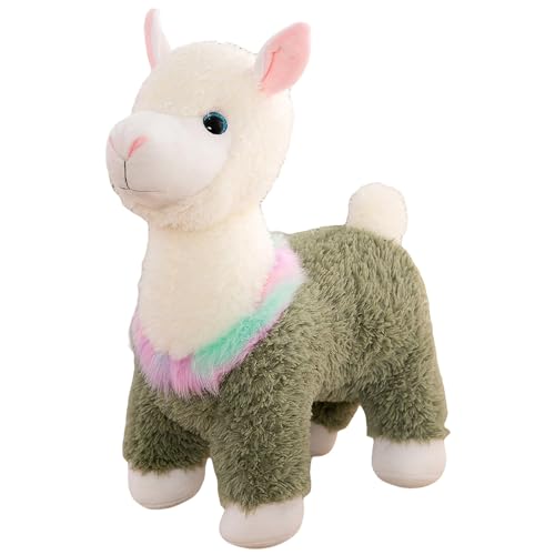 Herfair Alpaka Kuscheltier, Alpaka Plüschtier Plushies Weiches Alpaka Stofftier Lama Kissen Geschenk für Kinder Mädchen Jungen (Grün,28 cm) von Herfair