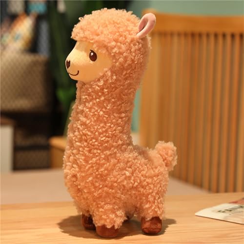 Herfair Alpaka Kuscheltier, Alpaka Plüschtier Plushies Weiches Lammfellwolle Stofftier Lama Kissen Geschenk für Kinder Mädchen Jungen (Braun,33cm) von Herfair