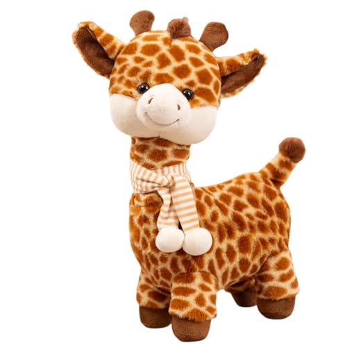 Herfair Giraffe Plüschtier Kuscheltiere,Süßes Kuschelgiraffe Plüschtier, Realistische große Augen, Hirsch-Stoffpuppe mit Schal, Kinder Mädchen Babyspielzeug (30cm) von Herfair