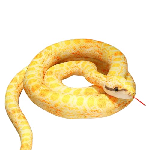 Herfair Große Plüschschlange Stofftier Realistische Schlange Plüschtier Kuschelschlange Riesige Schlange Kuscheltier Stoffschlange Halloween Spielzeug für Kinder Erwachsene (Goldene Python,110cm) von Herfair