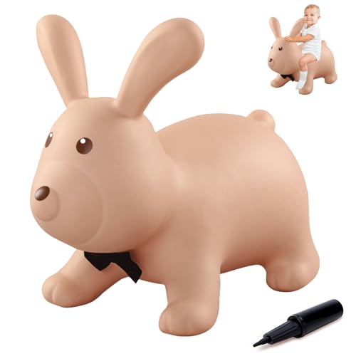 Herfair Hüpftier ab 2 Jahre Hüpfspielzeug Kinder Kawaii Aufblasbare Hasen Hüpfball mit Luftpumpe Sprungtier Geschenk Tragfähigkeit 150 kg (Khaki) von Herfair