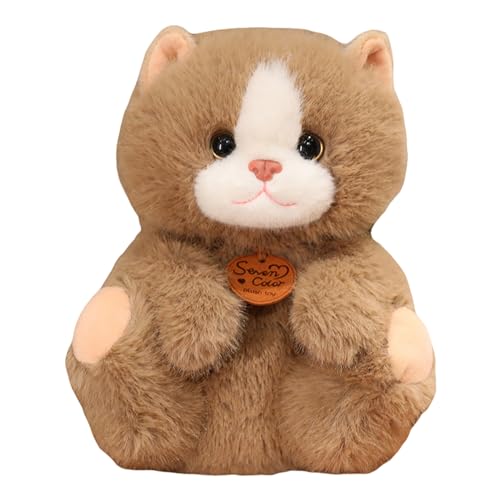 Herfair Katze Kuscheltier Weich Plüsch Spielzeug Tier Kissen Dekokissen Bequemes Schlafkissen für Kinder Erwachsene Geburtstag Geschenke (Braun-Sitzen,35cm) von Herfair