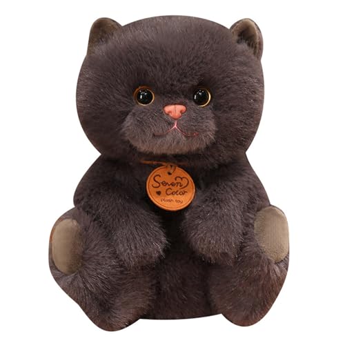 Herfair Katze Kuscheltier Weich Plüsch Spielzeug Tier Kissen Dekokissen Bequemes Schlafkissen für Kinder Erwachsene Geburtstag Geschenke (Schwarz-Sitzen,35cm) von Herfair