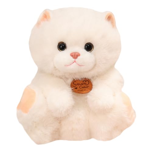 Herfair Katze Kuscheltier Weich Plüsch Spielzeug Tier Kissen Dekokissen Bequemes Schlafkissen für Kinder Erwachsene Geburtstag Geschenke (Weiß-Sitzen,35cm) von Herfair