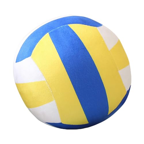 Herfair Kinder Kuschelkissen Volleyball Kissen Ultra weiche flauschig Baby Dekokissen Sofa Kissen Gefüllte Plüschpuppe Kinderzimmer Kinderkissen Zierkissen (Gelb-Weiß-Blau,Ø 14cm) von Herfair