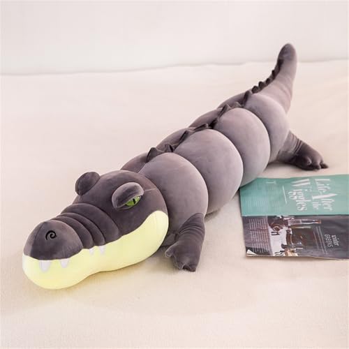 Herfair Krokodil Kuscheltier, Süßes Krokodile Stofftier Plüschtier, Realistisches Krokodil Schmusetier Geschenke Kinder Spielzeug (100CM,Grau) von Herfair