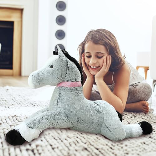 Herfair Kuscheltier Einhorn 90cm/110cm Plüschtier Großes Kuscheltiere Pferd Spielzeug Weiche Plüsch Puppe Stofftier Kinder & Erwachsene GeburtstagGeschenke (Grau,80cm) von Herfair