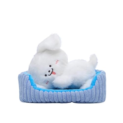 Herfair Kuscheltier Hund Plüschtier Kawaii Deko Plushie Plush Welpen mit Hundebett Spielzeug Stofftier Geschenke für Kinder von Herfair