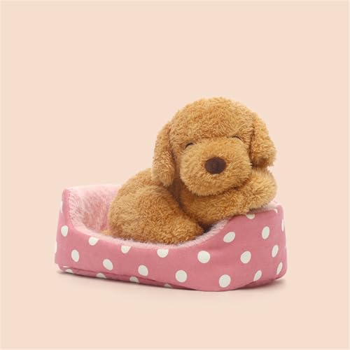 Herfair Kuscheltier Hund Plüschtier Niedlich Plush Welpen mit Hundebett Spielzeug Stofftier Kawaii Deko Plushie Geschenke für Kinder von Herfair