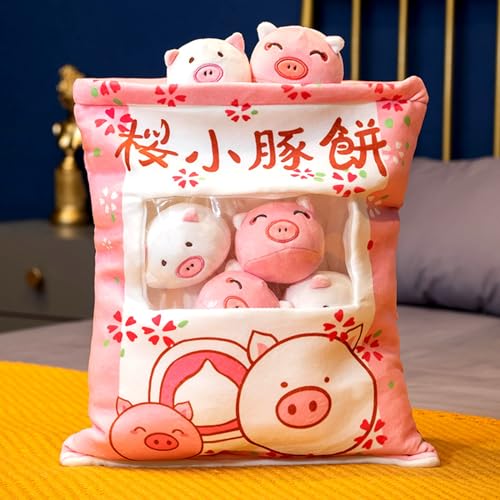 Herfair Nette Plüsch, süße Kissen, süße Snackkissen gefüllt Mini Hasenpuppen Pudding Plüschspielzeug weiches Sofa Kissen für Home Dekoration Style (Sakura Pig) von Herfair