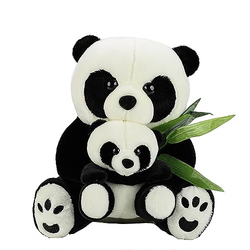 Herfair Niedliche Panda Figuren,Mutter und Baby Panda Plüschtier,Bambusblatt-Panda-Puppe,Puppe Kinder (60cm) von Herfair