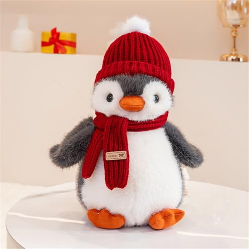 Herfair Niedliches Pinguin-Plüschtier mit roter Mütze und Schal， Weich Pinguin Kuscheltier Pinguin Stofftier, Spielzeug Geschenk für Kinder (25cm) von Herfair