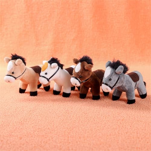 Herfair Pferd Kuscheltier Klein Plüschtiere 4 Stück Plush Pferd Spielzeug Schlüsselanhänger Plushie Geburtstag Mitgebsel Mini Geschenke für Kinder von Herfair