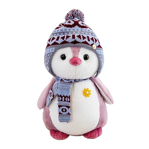 Herfair Pinguin Kuscheltier, Pinguin Plüschpuppe mit Kapuze, Pinguin Stofftier Schmusetier Geschenk (20cm,Rosa) von Herfair