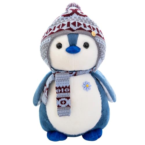 Herfair Pinguin Kuscheltier, Pinguin Plüschpuppe mit Kapuze, Pinguin Stofftier Schmusetier Geschenk (20cm,blau) von Herfair