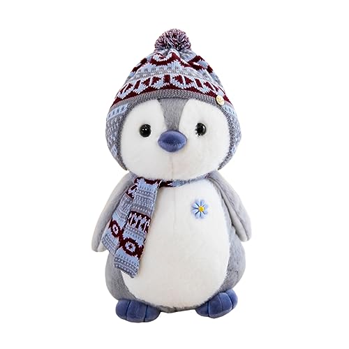 Herfair Pinguin Kuscheltier, Pinguin Plüschpuppe mit Kapuze, Pinguin Stofftier Schmusetier Geschenk (27cm,Grau) von Herfair