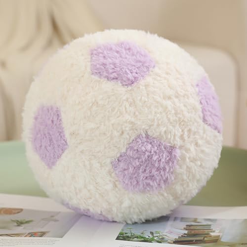 Herfair Plüsch Fußball Kissen, Fußball Kuscheltier Spielzeug Flauschige Ballkissen,Weiche Fußball Stuhlkissen,Sport-Themenkissen für Kinderzimmer Dekoration (20cm,Lila) von Herfair