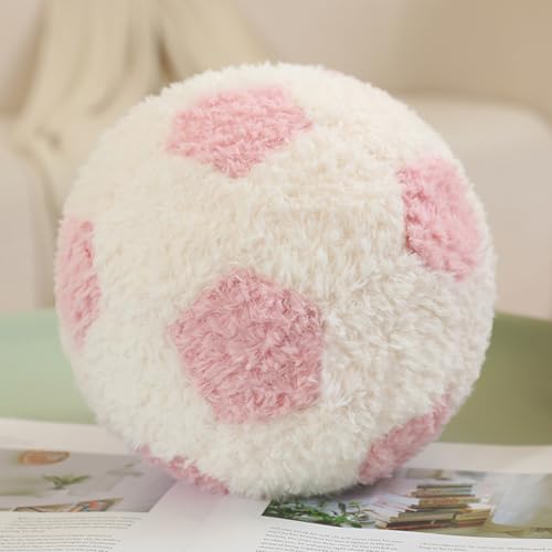 Herfair Plüsch Fußball Kissen, Fußball Kuscheltier Spielzeug Flauschige Ballkissen,Weiche Fußball Stuhlkissen,Sport-Themenkissen für Kinderzimmer Dekoration (20cm,Rosa) von Herfair